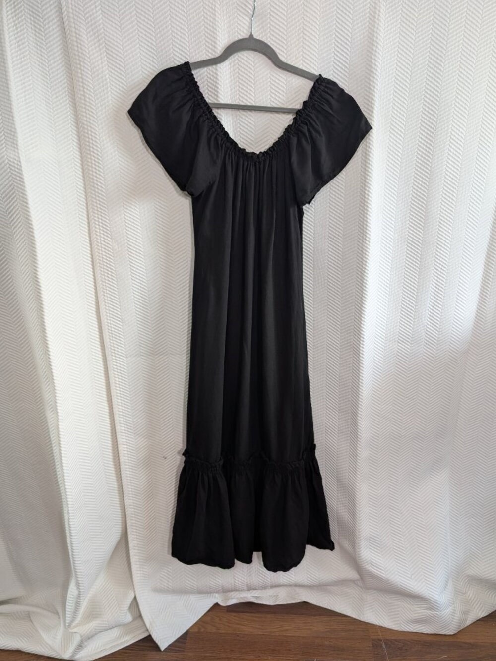 Zara Black Off The Shoulders Midi Dress Linen Blend Ruffle Hem Resortwear Small